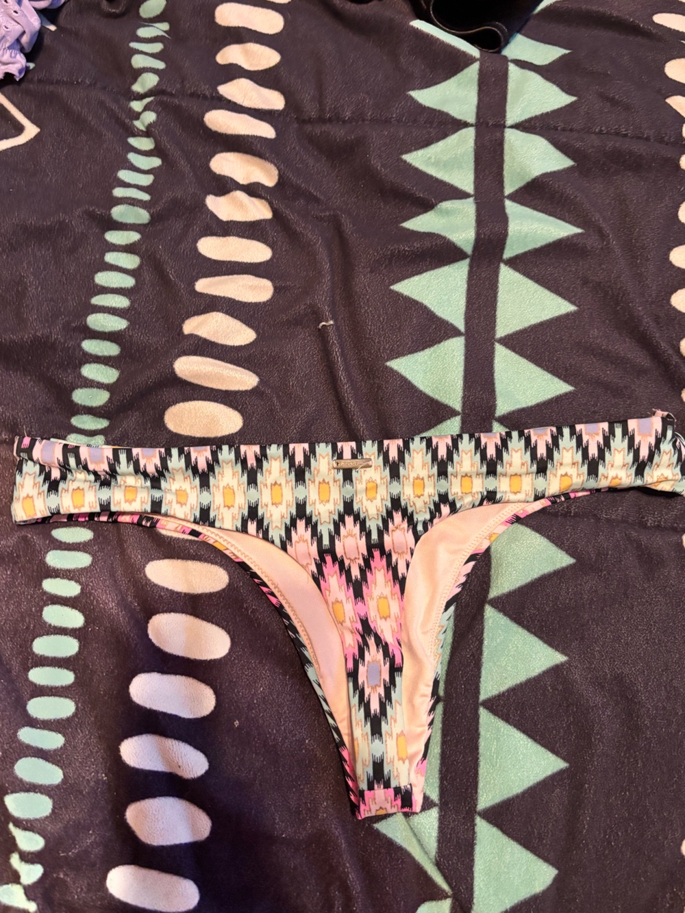 Aztec Print Bikini Bottoms in Black, Pink & Mint